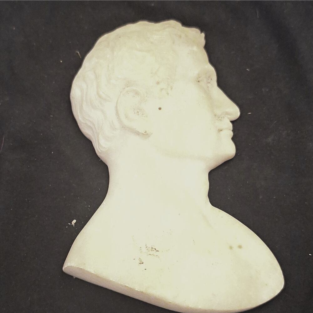 Alabaster Carved Relief Male Bust Profile Sculpture, Classical Matte Finish 6"
